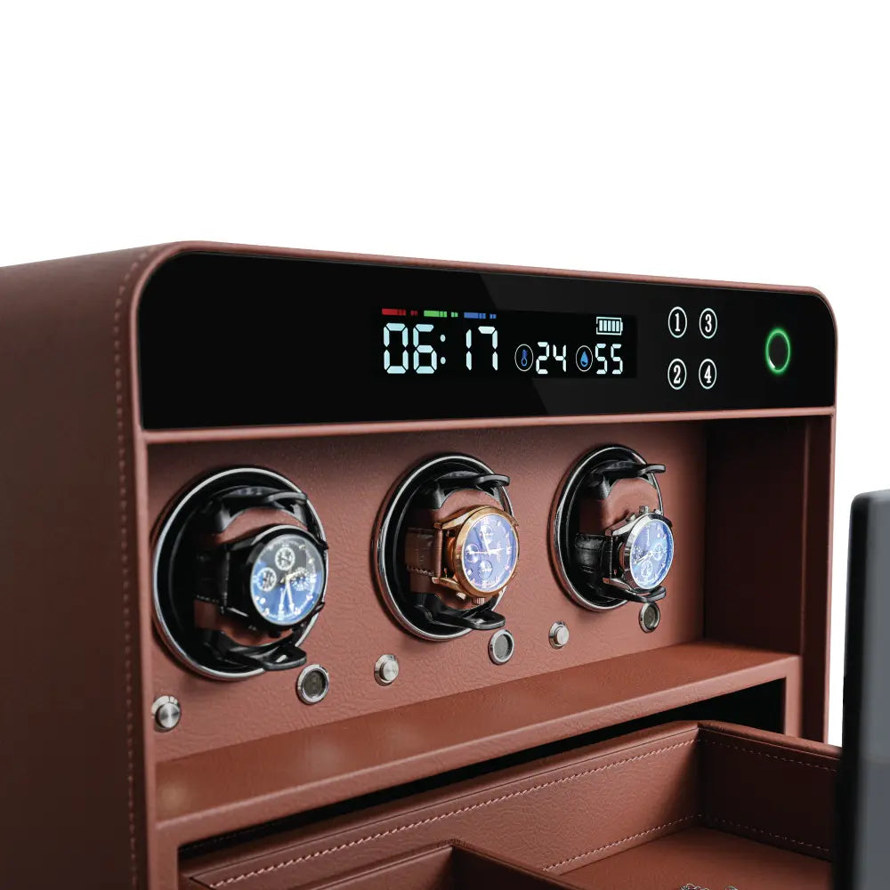 Lusano Legacy Watch Winder Leather Drawer Safe (3 Watches)