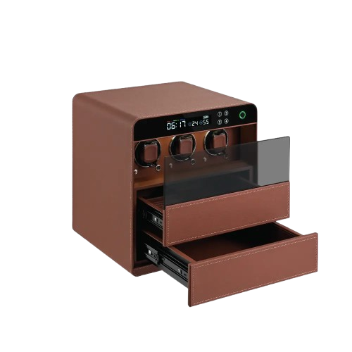 Lusano Legacy Watch Winder Leather Drawer Safe (3 Watches)
